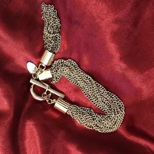 Chicos Multiple Gold Tone Chain Bracelet Toggle Clasp With Tassel